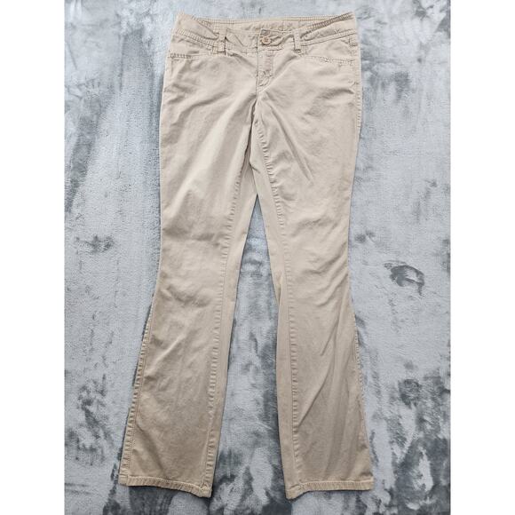 Vintage 90s Y2K Maurices Low Rise Bootcut Chino Pant Size 5/6 LONG Khaki Stretch - Picture 1 of 10
